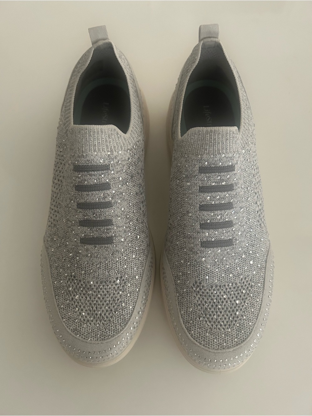 Life Stride Air Step Sparkling Slip-On Sneakers in Silver Knit
